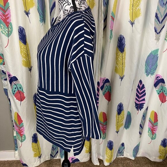 Maison Jules Navy White Striped Cotton Lightweight Sweater Sz L - Picture 7 of 10